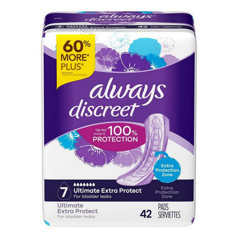 Discreet Adult Incontinence Pads For Women Ultimate Extra Protect Absorbency Regular Length Postpart 42 Count (Case Of 2) by Always Discreet