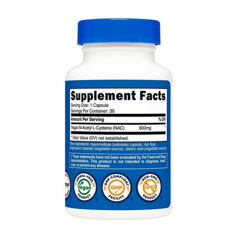 Nutricost, N-Acetyl L-Cysteine Capsules, 600 Mg, 30 Count Nutricost