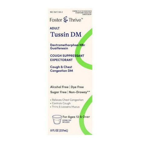 Foster And Thrive, Adult Tussin Dm Dextromethorphan Hbr Guaifenesin Liquid, 8 Oz Foster And Thrive