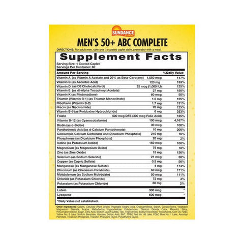 Sundance, Men'S 50+ Abc Complete Multivitamin Multimineral Coated, 60 Caps