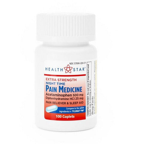 Gericare, Health Star Extra Strength Acetaminophen Night Time Pain Medication, 100 Caps Gericare