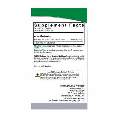Nature's Answer, Butchers Broom Root, 1000 Mg, 90 Veg Caps Nature's Answer