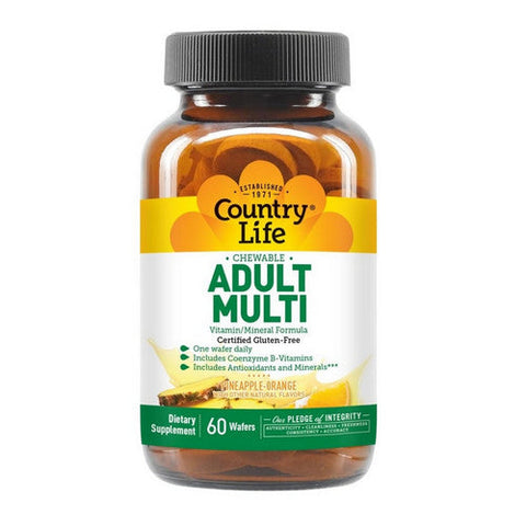 Country Life, Chewable Adult Multi Pineapple Orange, 60 Wafers Country Life