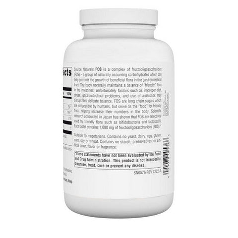 Source Naturals, FOS (Fructooligosaccharides), 1000 MG, 200 Tabs Source Naturals