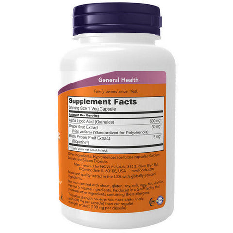 Now Foods, Alpha Lipoic Acid Extra Strength, 600 Mg, 120 Veg Caps Now Foods