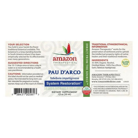 Amazon Therapeutic Laboratories, Pau D’ Arco System Restoraton, 1 Oz Amazon Therapeutic Laboratories