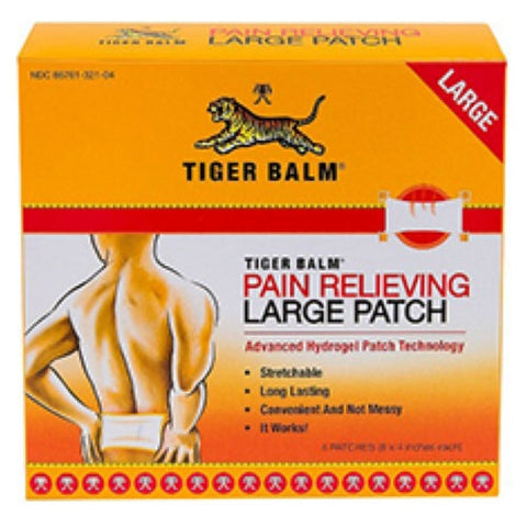 Tiger Balm, Pain Relieving Hydrogel Patch Large 8X4 Inch, 8x4 inch Large Size, 4 Count  8 x 4 Inches Tiger Balm
