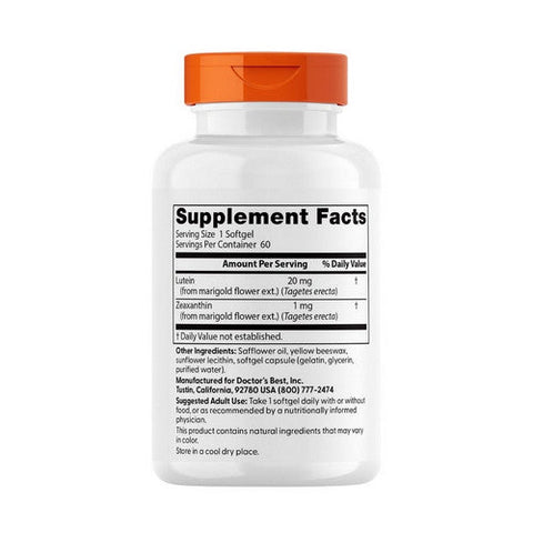 Doctors Best, Lutein with FloraGLO Lutein, 20 mg, 60 Softgels